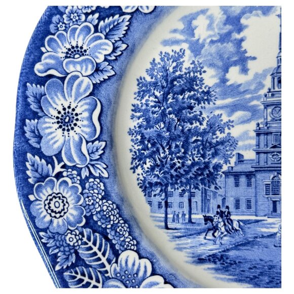 Liberty Blue Staffordshire Ironstone Dinner Plate Independence Hall England VTG - Picture 2 of 5